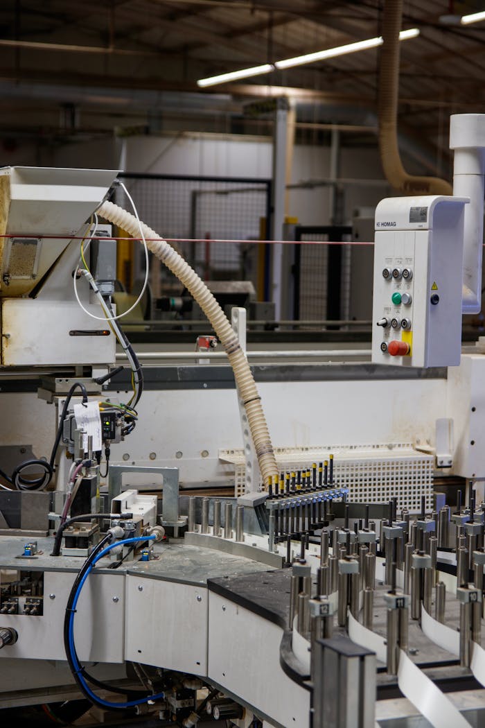 about-04 Close-up of automated machinery in an industrial factory setting, perfect for industry and technology themes.